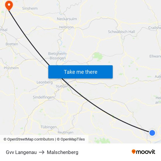 Gvv Langenau to Malschenberg map