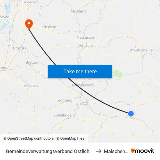 Gemeindeverwaltungsverband Östlicher Schurwald to Malschenberg map