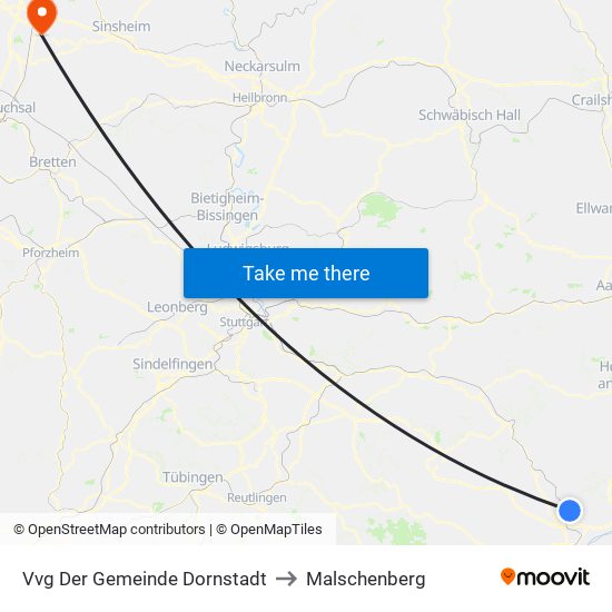 Vvg Der Gemeinde Dornstadt to Malschenberg map