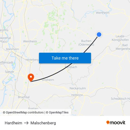 Hardheim to Malschenberg map
