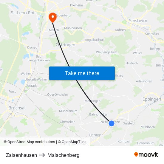 Zaisenhausen to Malschenberg map