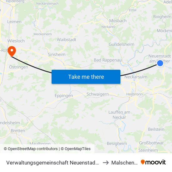 Verwaltungsgemeinschaft Neuenstadt am Kocher to Malschenberg map