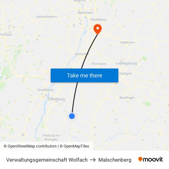 Verwaltungsgemeinschaft Wolfach to Malschenberg map