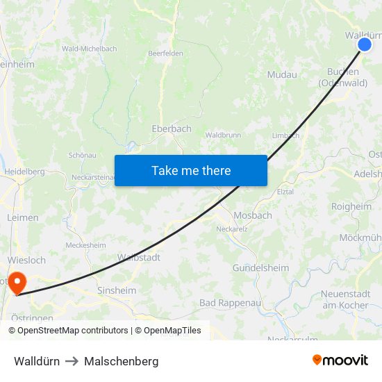 Walldürn to Malschenberg map