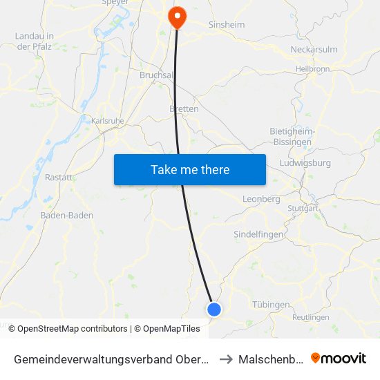 Gemeindeverwaltungsverband Oberes Gäu to Malschenberg map