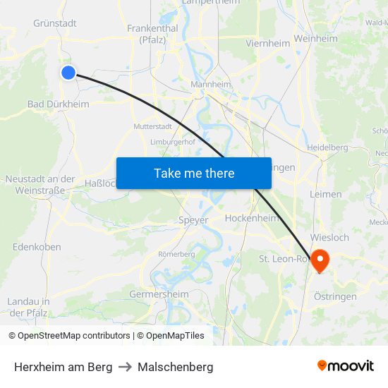 Herxheim am Berg to Malschenberg map