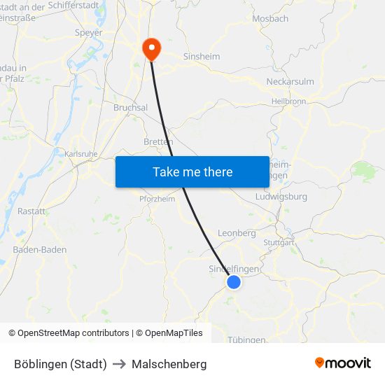 Böblingen (Stadt) to Malschenberg map