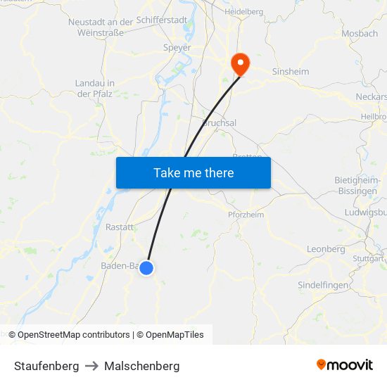 Staufenberg to Malschenberg map