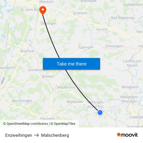 Enzweihingen to Malschenberg map