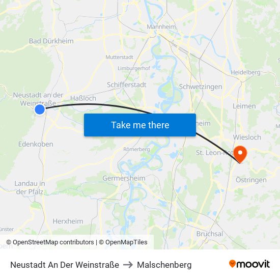 Neustadt An Der Weinstraße to Malschenberg map