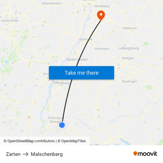 Zarten to Malschenberg map