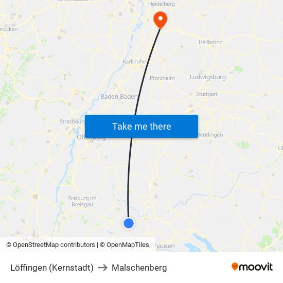 Löffingen (Kernstadt) to Malschenberg map