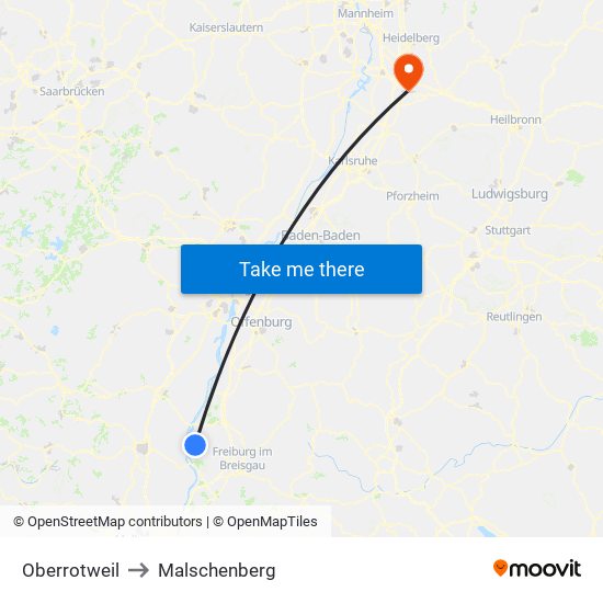 Oberrotweil to Malschenberg map
