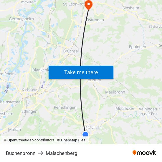 Büchenbronn to Malschenberg map