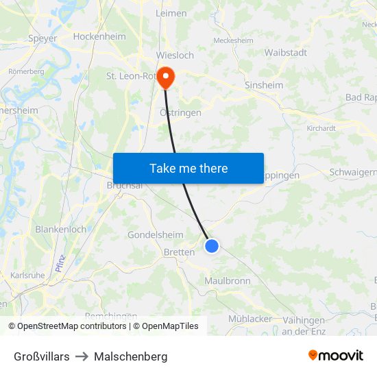 Großvillars to Malschenberg map