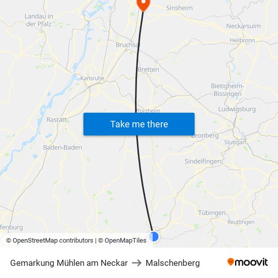 Gemarkung Mühlen am Neckar to Malschenberg map