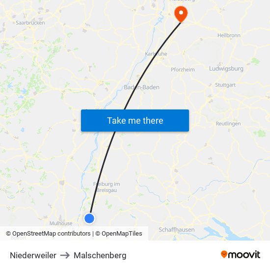 Niederweiler to Malschenberg map