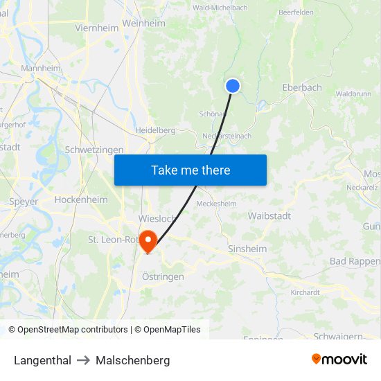 Langenthal to Malschenberg map
