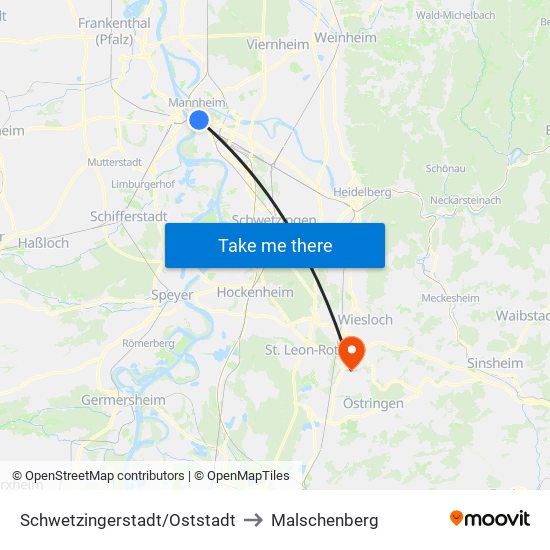 Schwetzingerstadt/Oststadt to Malschenberg map