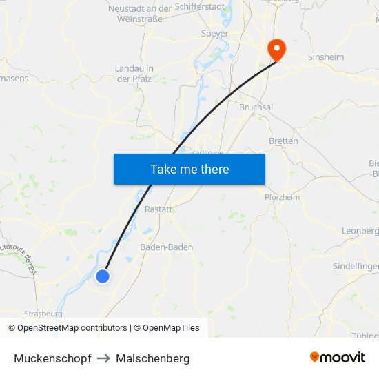 Muckenschopf to Malschenberg map