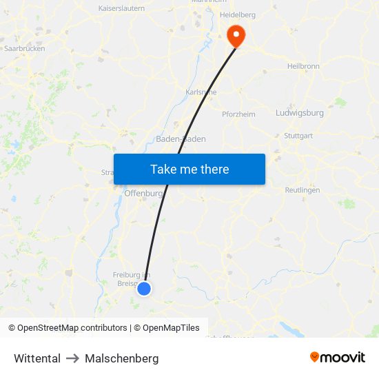 Wittental to Malschenberg map