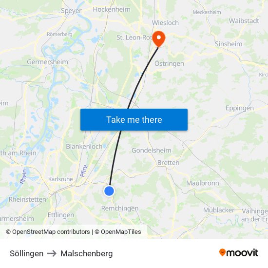 Söllingen to Malschenberg map