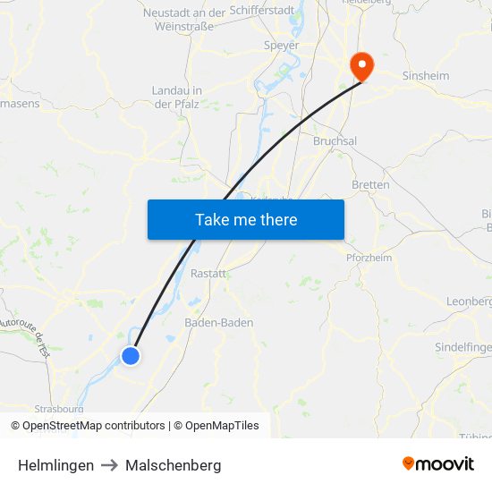 Helmlingen to Malschenberg map