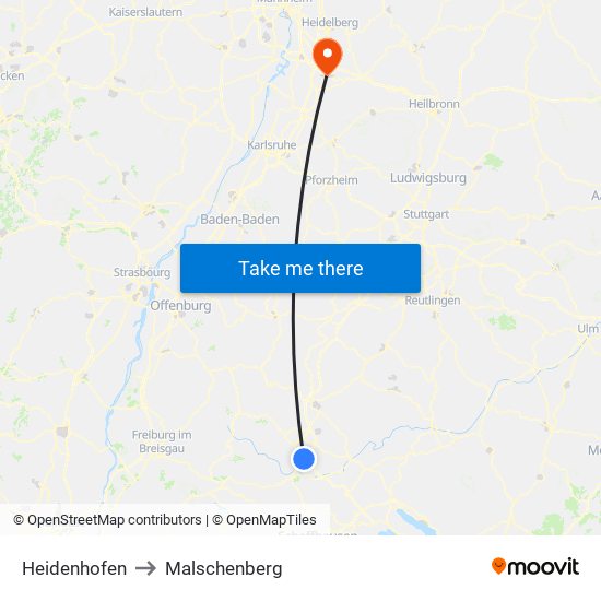 Heidenhofen to Malschenberg map