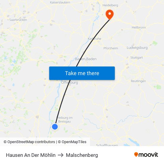 Hausen An Der Möhlin to Malschenberg map