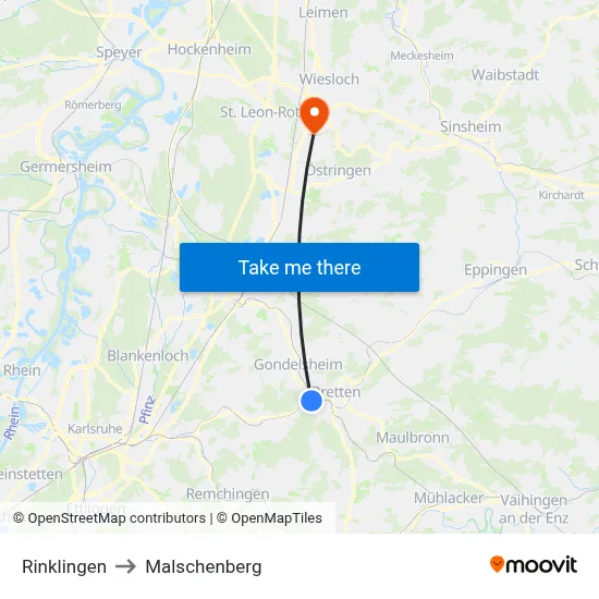 Rinklingen to Malschenberg map