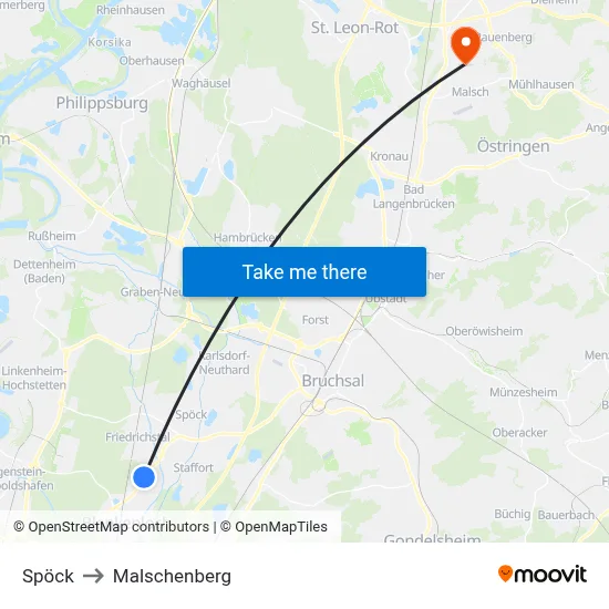 Spöck to Malschenberg map
