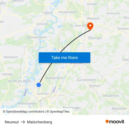 Neureut to Malschenberg map