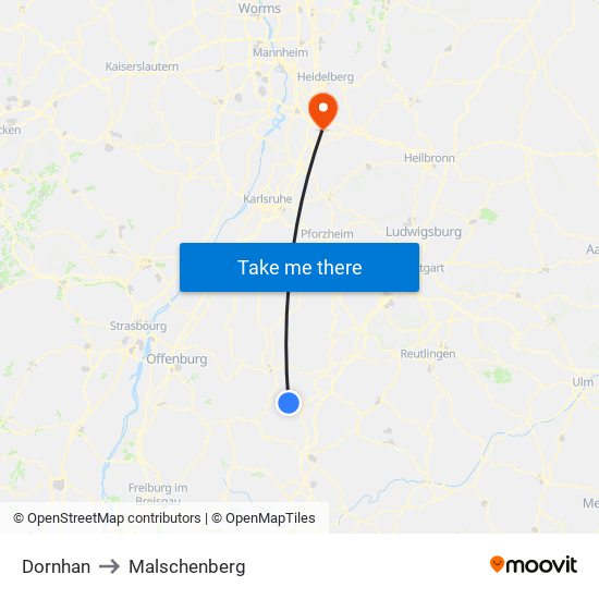 Dornhan to Malschenberg map