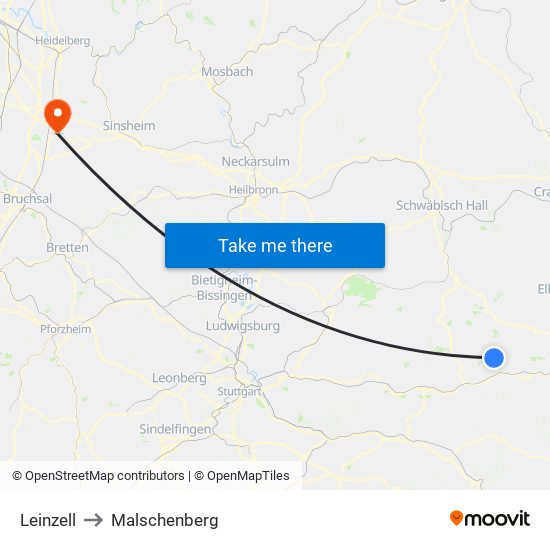 Leinzell to Malschenberg map