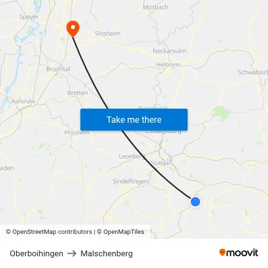 Oberboihingen to Malschenberg map