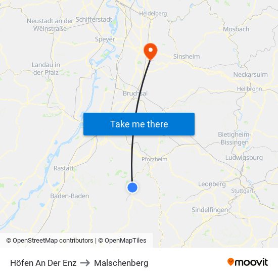 Höfen An Der Enz to Malschenberg map