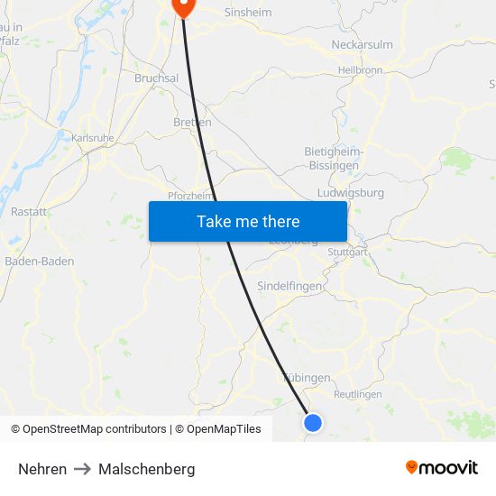 Nehren to Malschenberg map