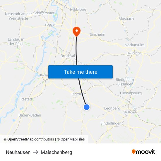 Neuhausen to Malschenberg map