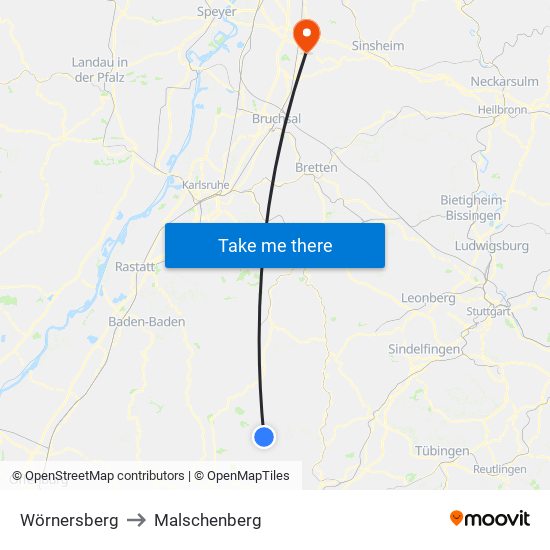 Wörnersberg to Malschenberg map