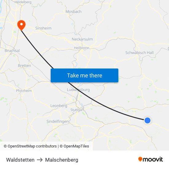 Waldstetten to Malschenberg map