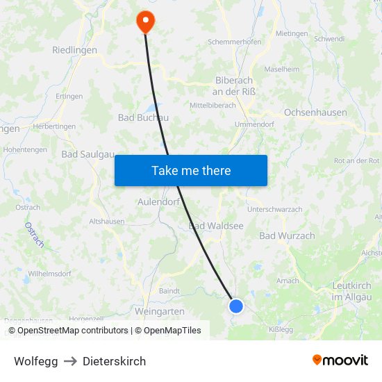 Wolfegg to Dieterskirch map