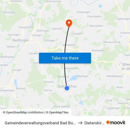 Gemeindeverwaltungsverband Bad Buchau to Dieterskirch map