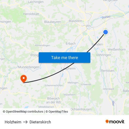 Holzheim to Dieterskirch map