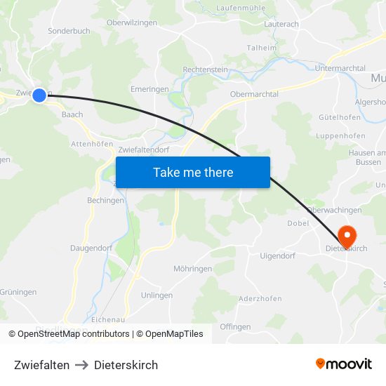 Zwiefalten to Dieterskirch map