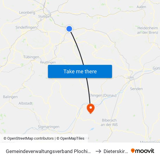 Gemeindeverwaltungsverband Plochingen to Dieterskirch map