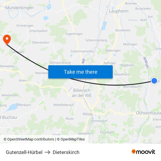 Gutenzell-Hürbel to Dieterskirch map