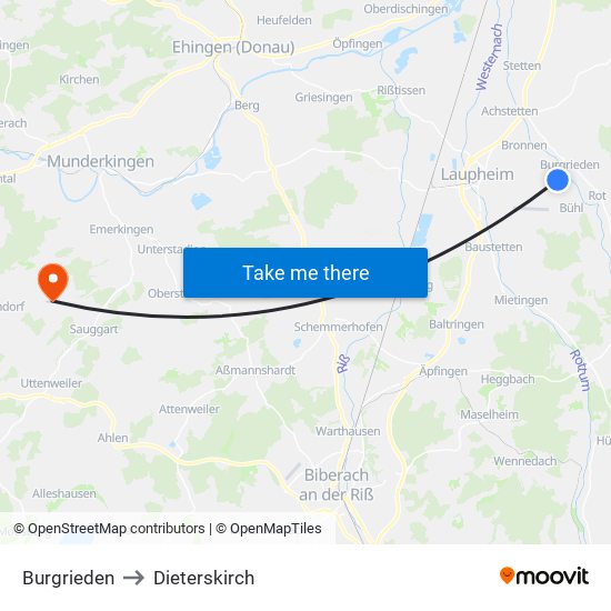 Burgrieden to Dieterskirch map