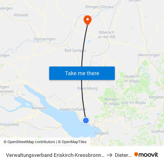 Verwaltungsverband Eriskirch-Kressbronn am Bodensee-Langenargen to Dieterskirch map