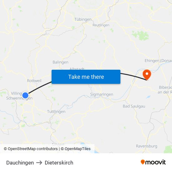 Dauchingen to Dieterskirch map