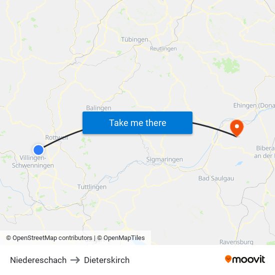 Niedereschach to Dieterskirch map
